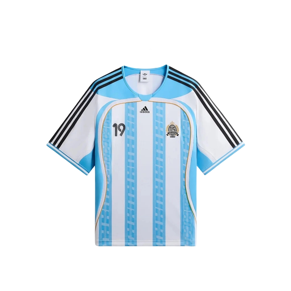 Adidas Originals X KITH X MESSI Soccer Jerseys Men's White/Blue Color Crew Neck Moderate